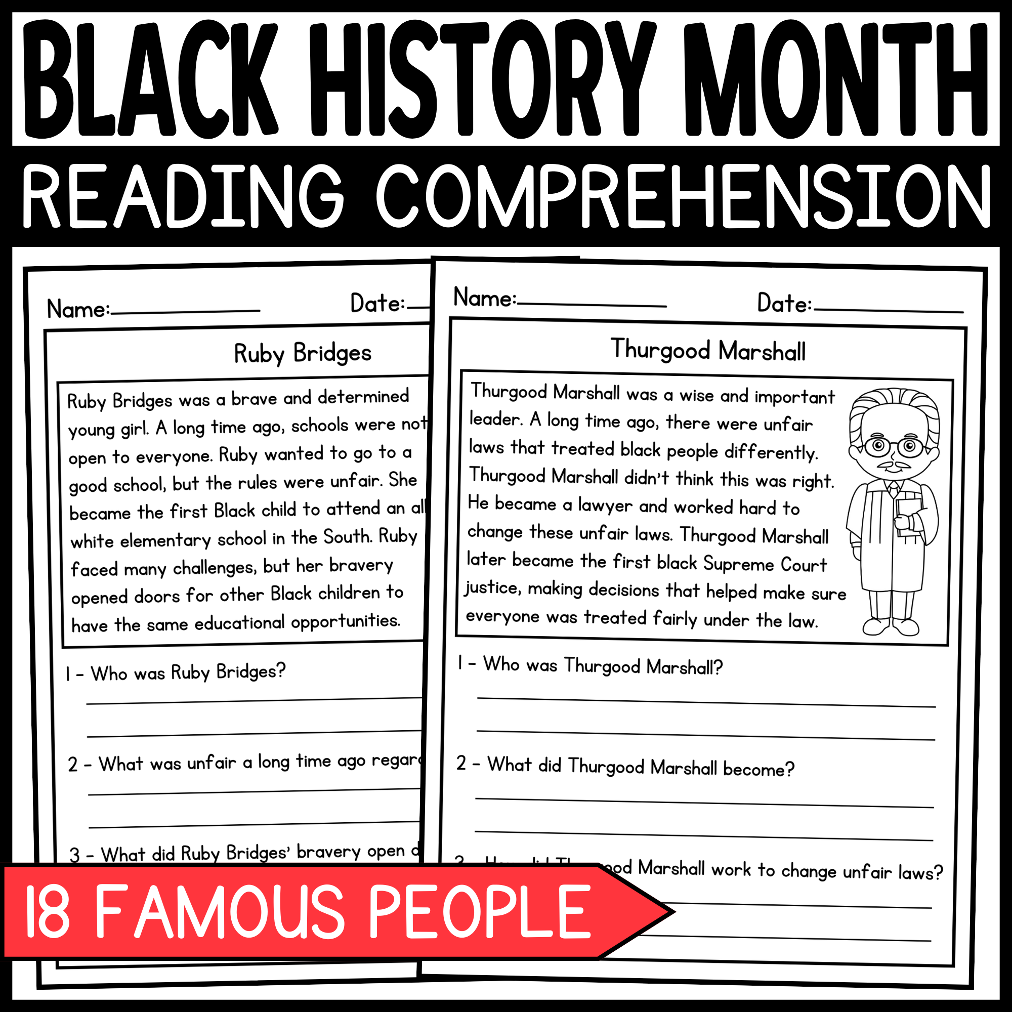 Black History Month Comprehension Worksheets