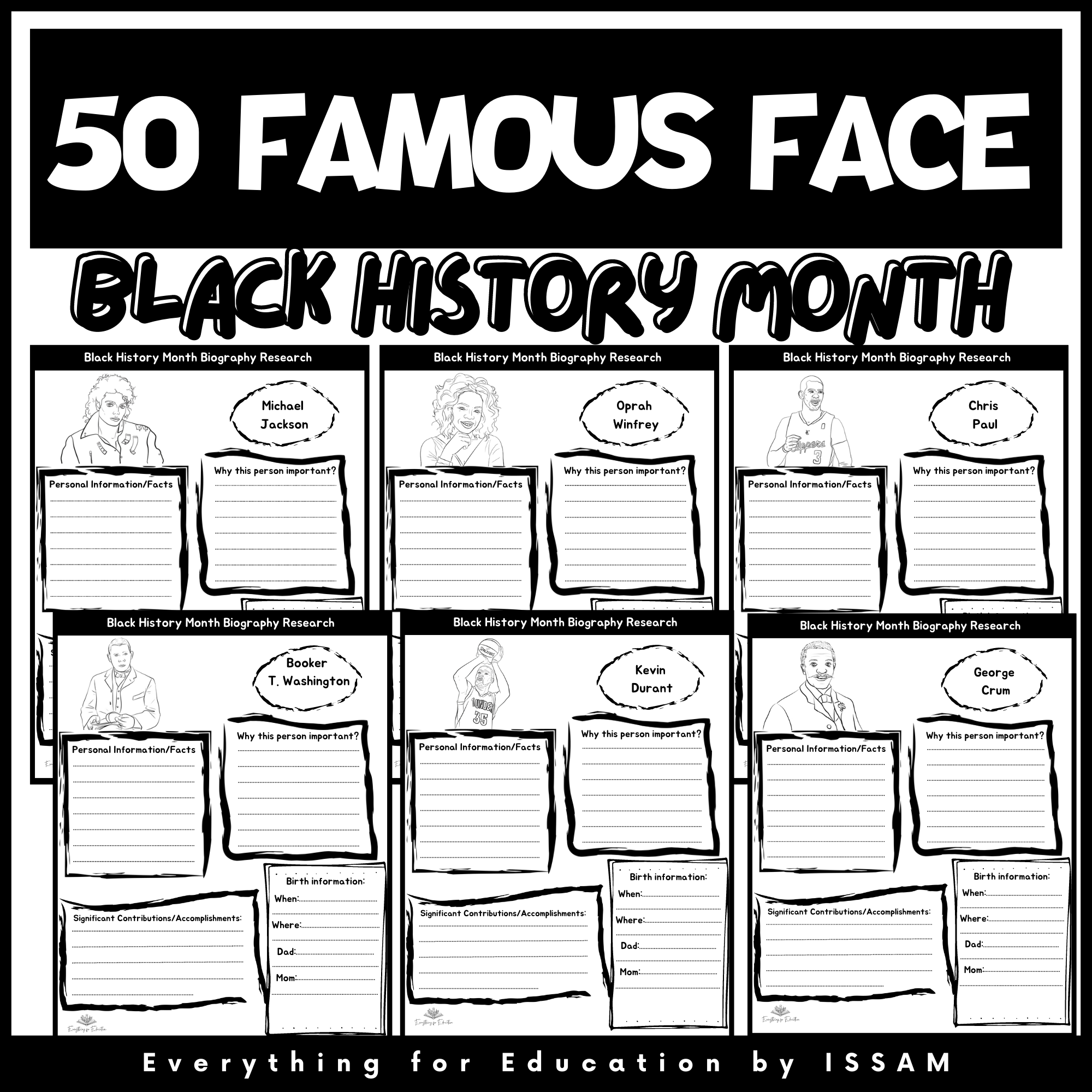 Black History Month Biography 50 Famous Face Research Template Made By Teachers