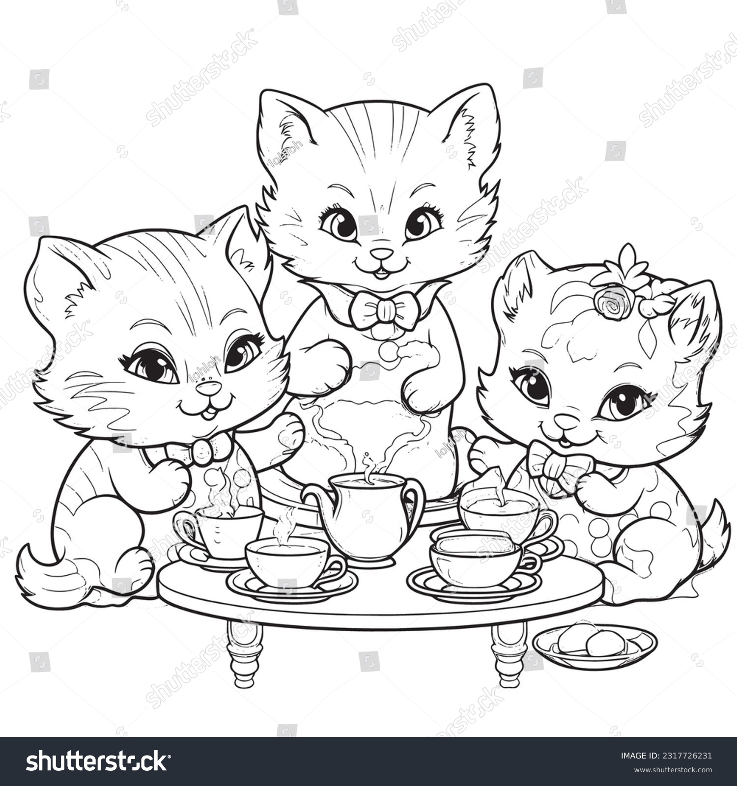 Black White Coloring Pages Kidskitty Tea Stock Vector Royalty Free 2317726231 Shutterstock