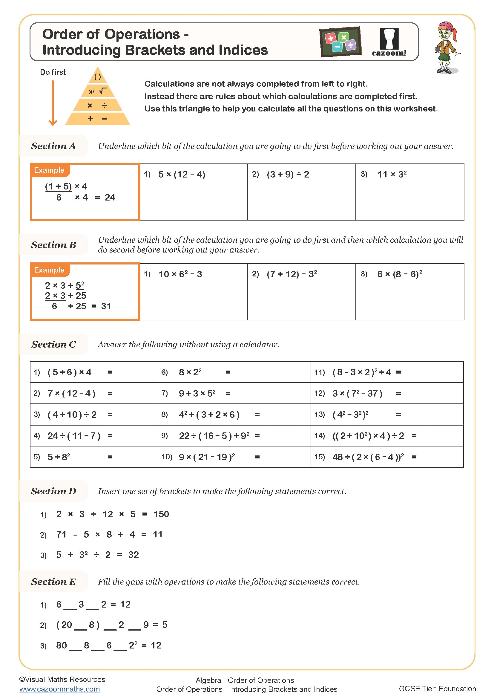 order of operations worksheet and answers