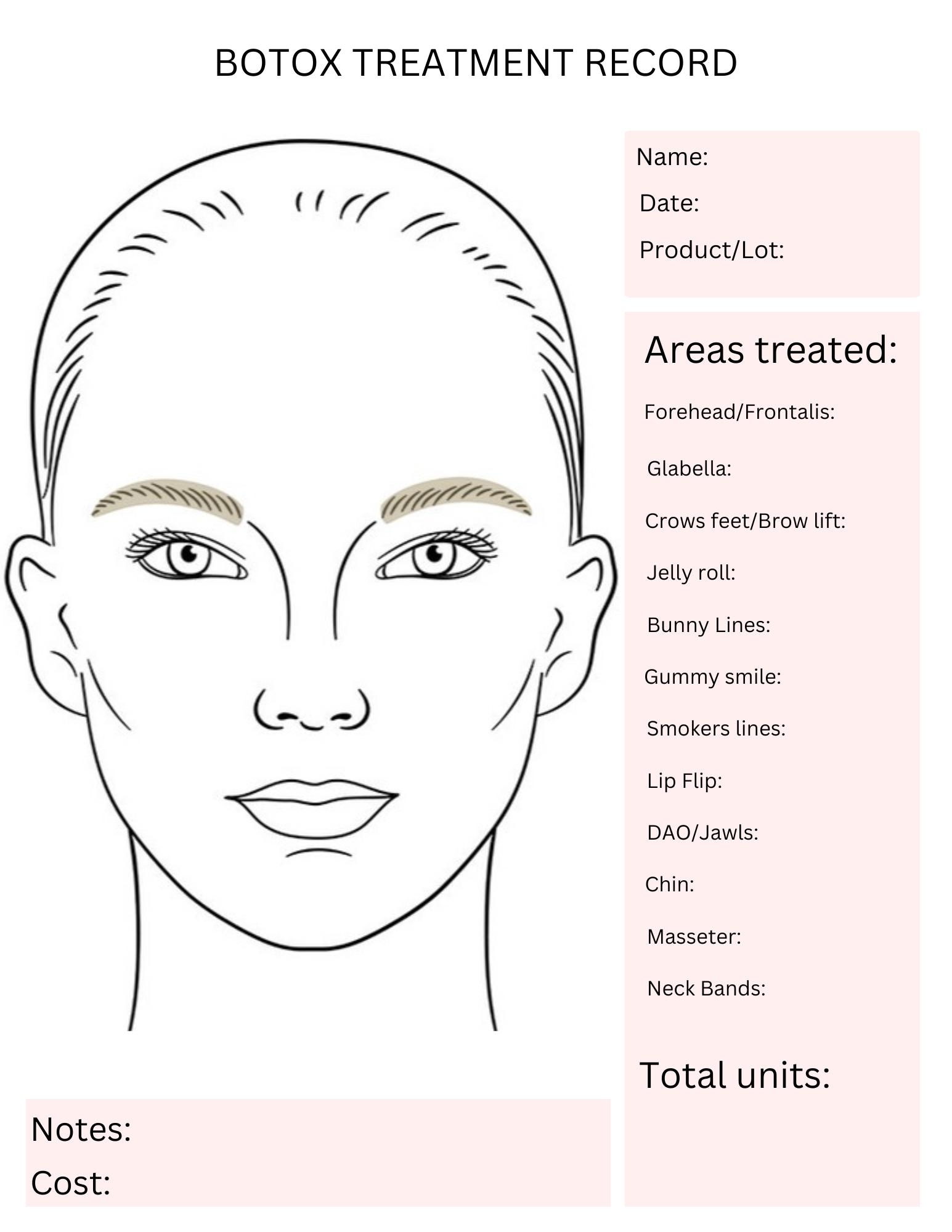 Botox Face Chart Etsy Botox Face Chart Etsy