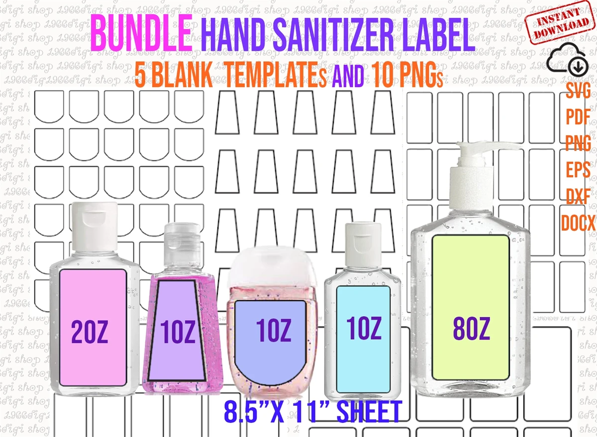 Bundle Hand Sanitizer 1oz 2oz 8oz Label Templates Svg Pdf Designful Market