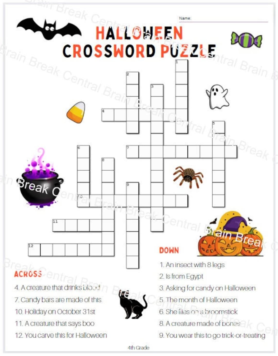 Buy 4th Grade Halloween Crossword Puzzle With Answer Key Online In India Etsy