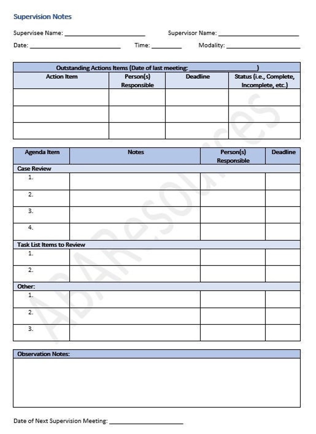 Buy BCBA Supervision Notes Template Digital Word Download Customizable Template To Suit Your Style Of Supervision Note taking Online In India Etsy