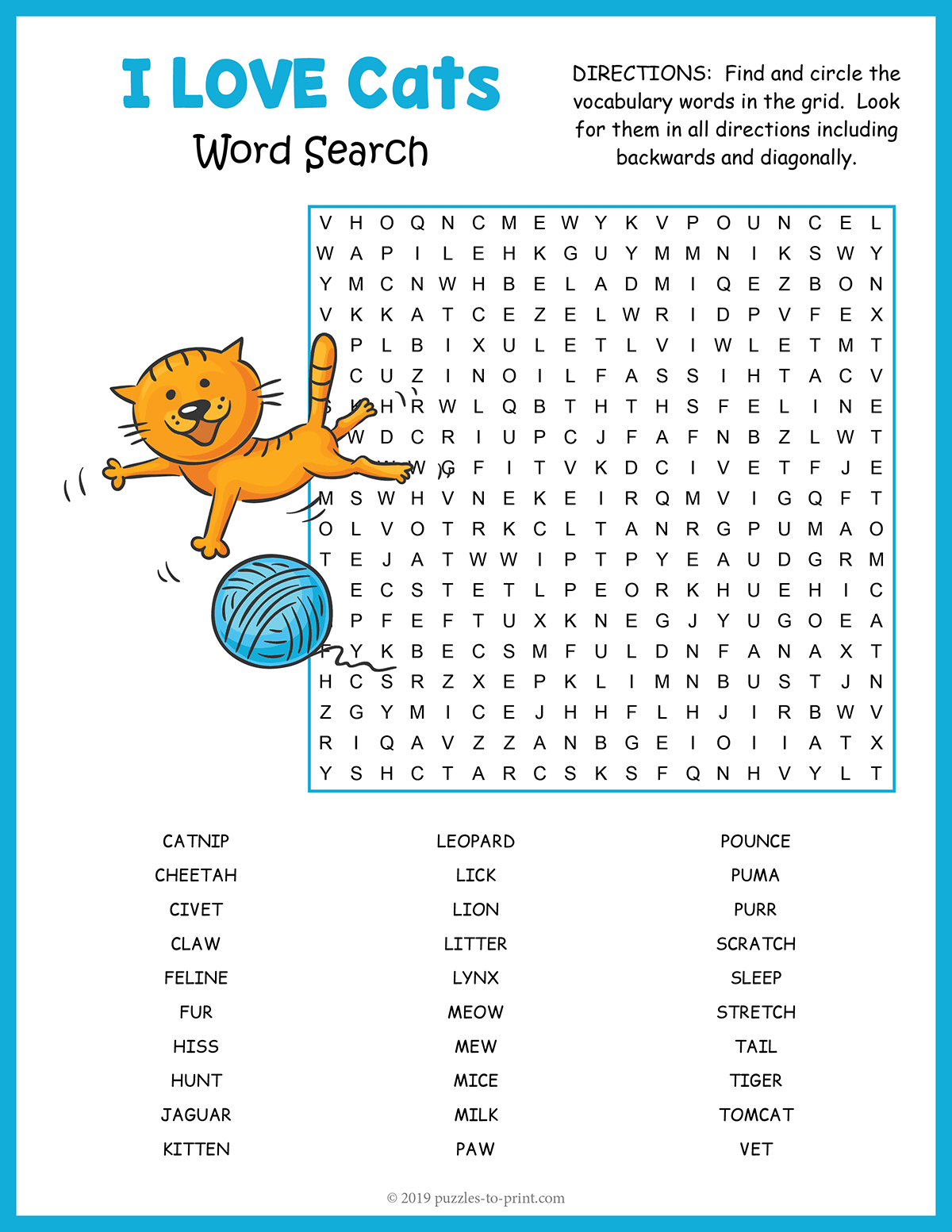 Cat Word Search Cat Word Search
