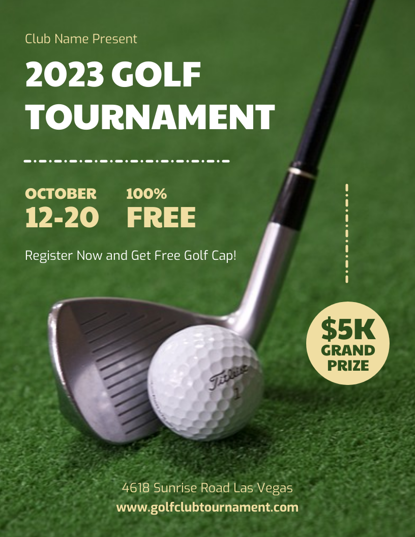 Chalet Green Free Golf Tournament Flyer Template Venngage