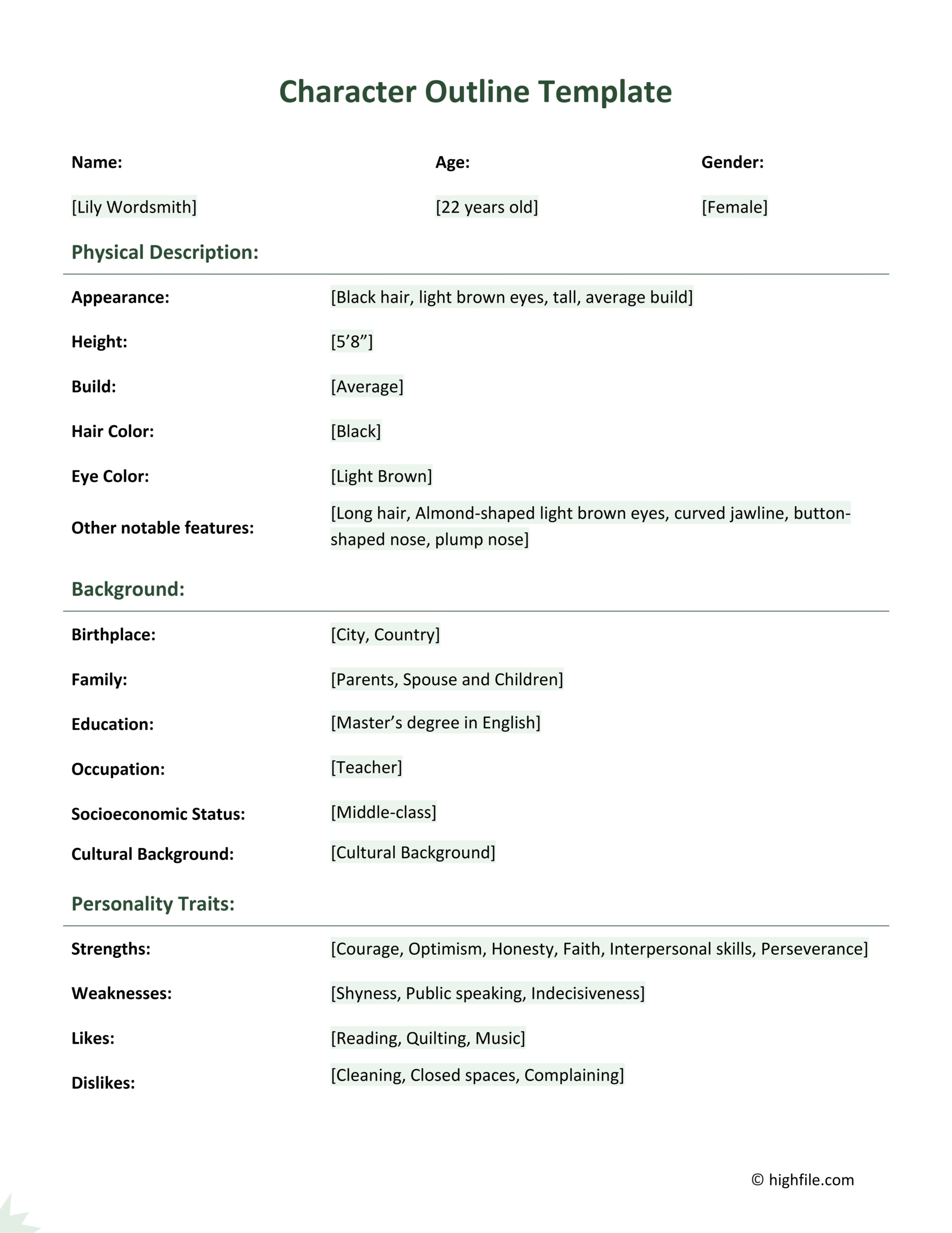 Character Outline Template Word PDF Google Docs Highfile Character Outline Template Word PDF Google Docs Highfile