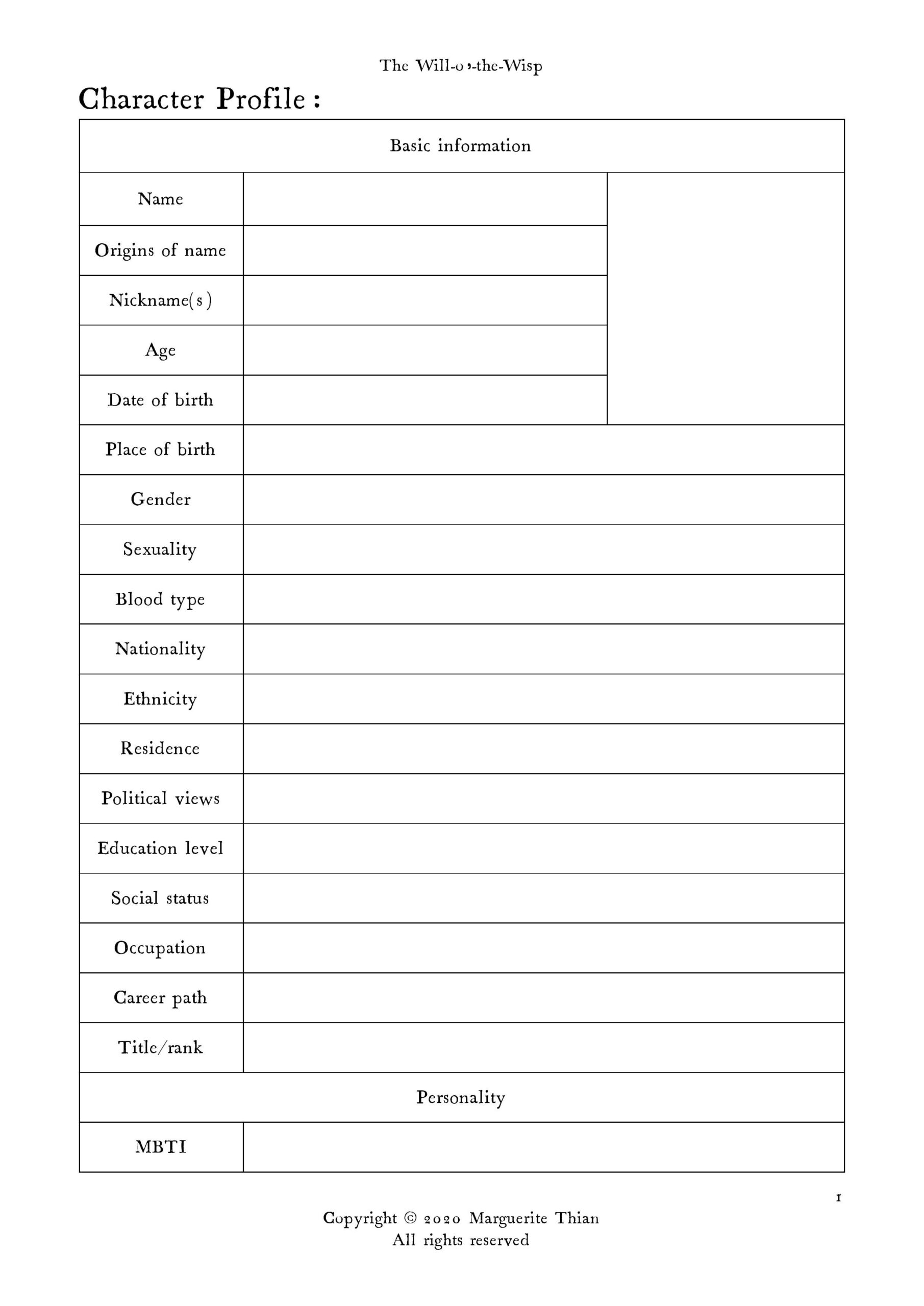 Character Profile Template Copy And Paste