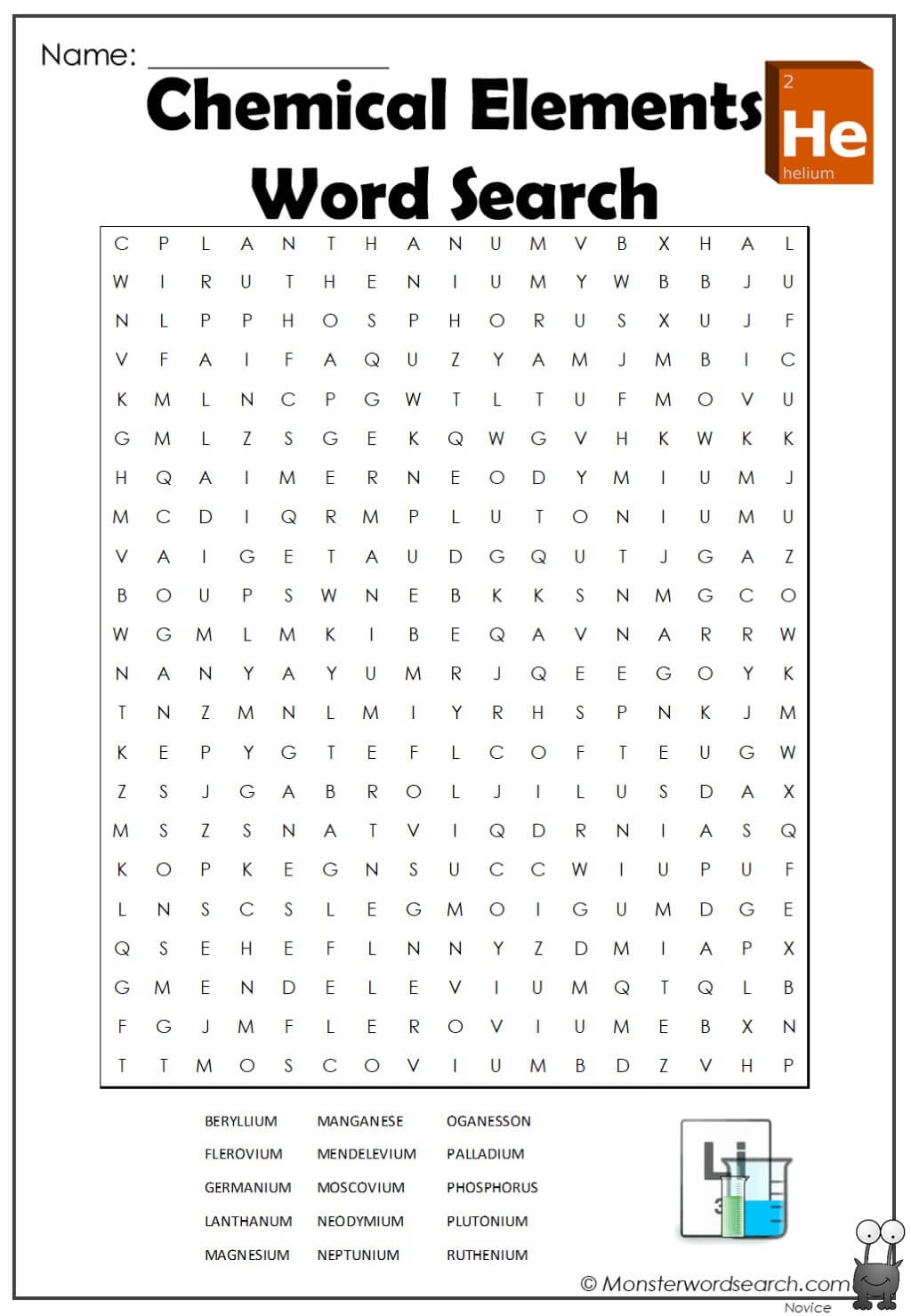 Chemical Elements Word Search Monster Word Search Chemical Elements Word Search Monster Word Search