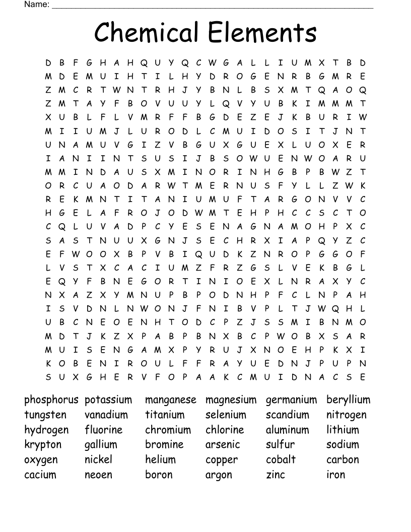 Chemical Elements Word Search WordMint Chemical Elements Word Search WordMint