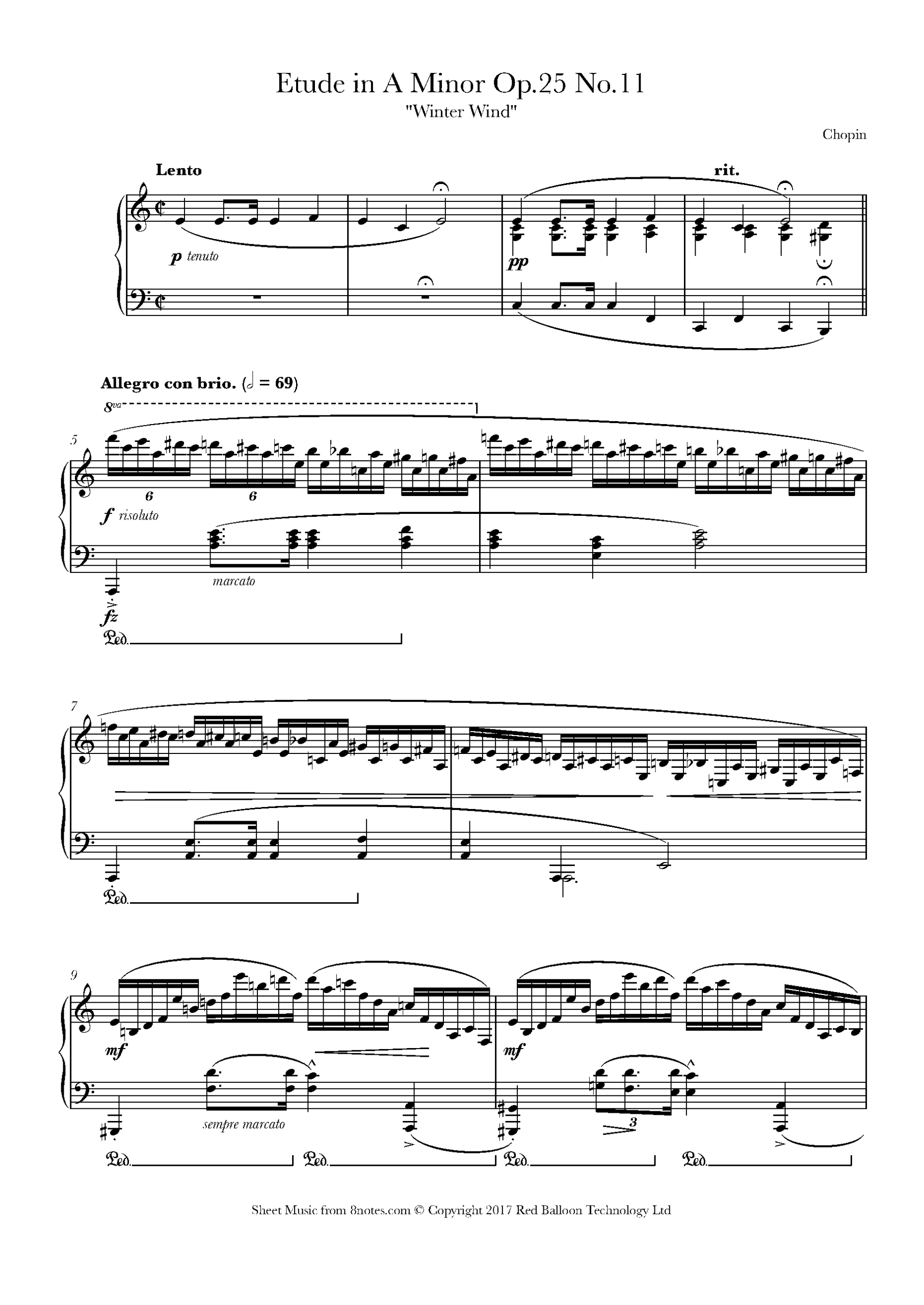 Chopin Fr d ric Etude In A Minor Op 25 No 11 Winter Wind For Piano Free Sheet Music For Piano 8notes