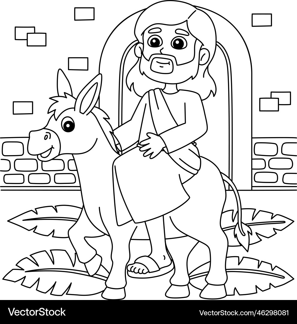 Christian Jesus On Palm Sunday Coloring Page Vector Image