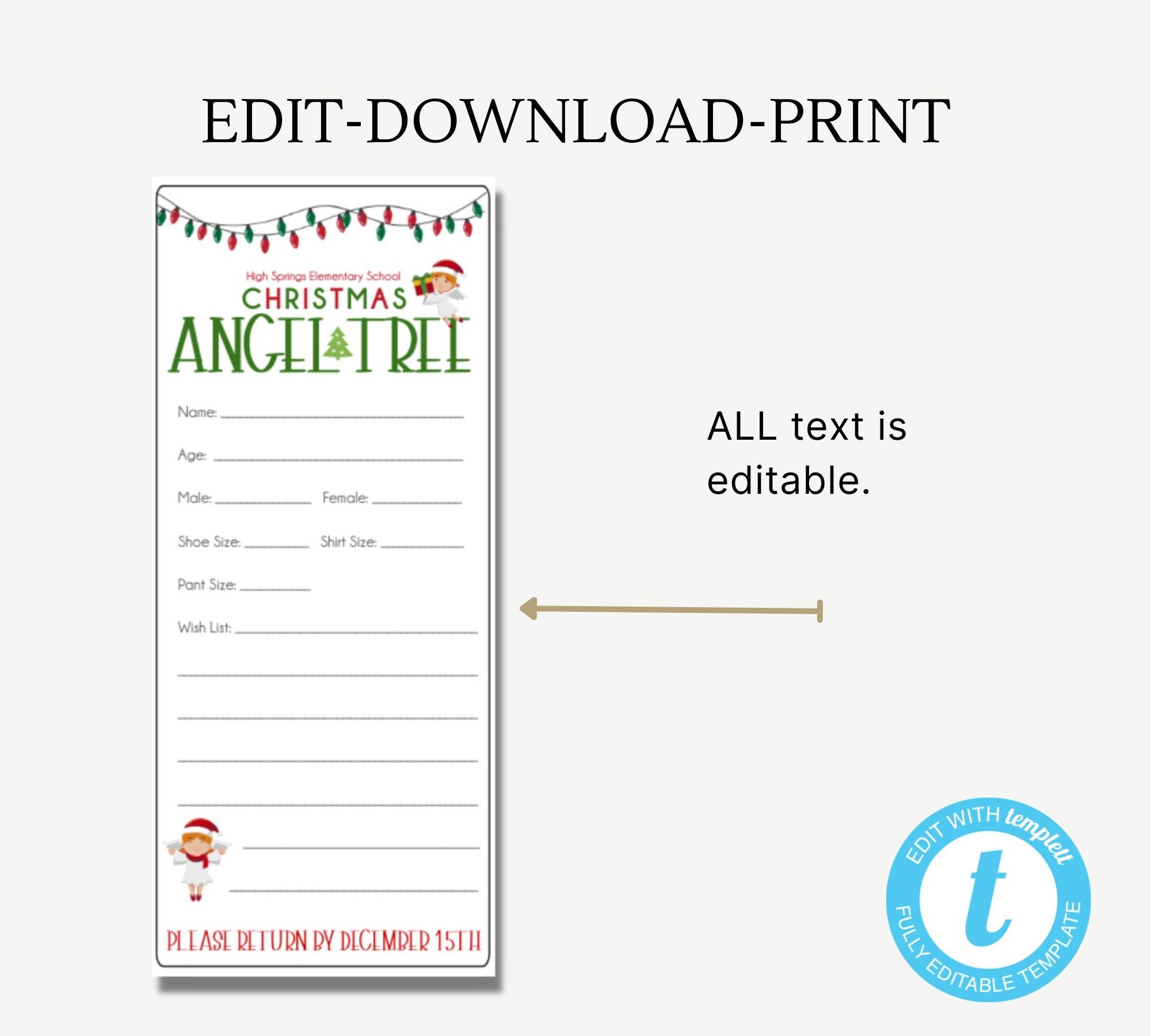 Christmas Angle Tree Tags Template Toy Drive School Church Community Holiday Angel Tree Forms Giving Tree Tags Easy To Use Template Etsy