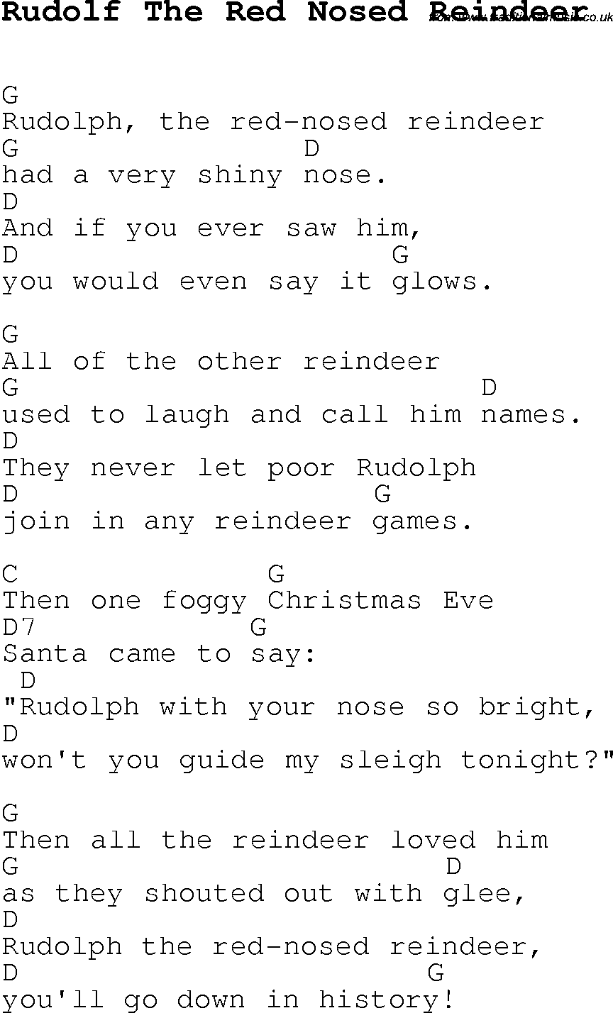 Christmas Carol Song Lyrics With Chords For Rudolf The Red Nosed Reindeer Christmas Carol Song Lyrics With Chords For Rudolf The Red Nosed Reindeer