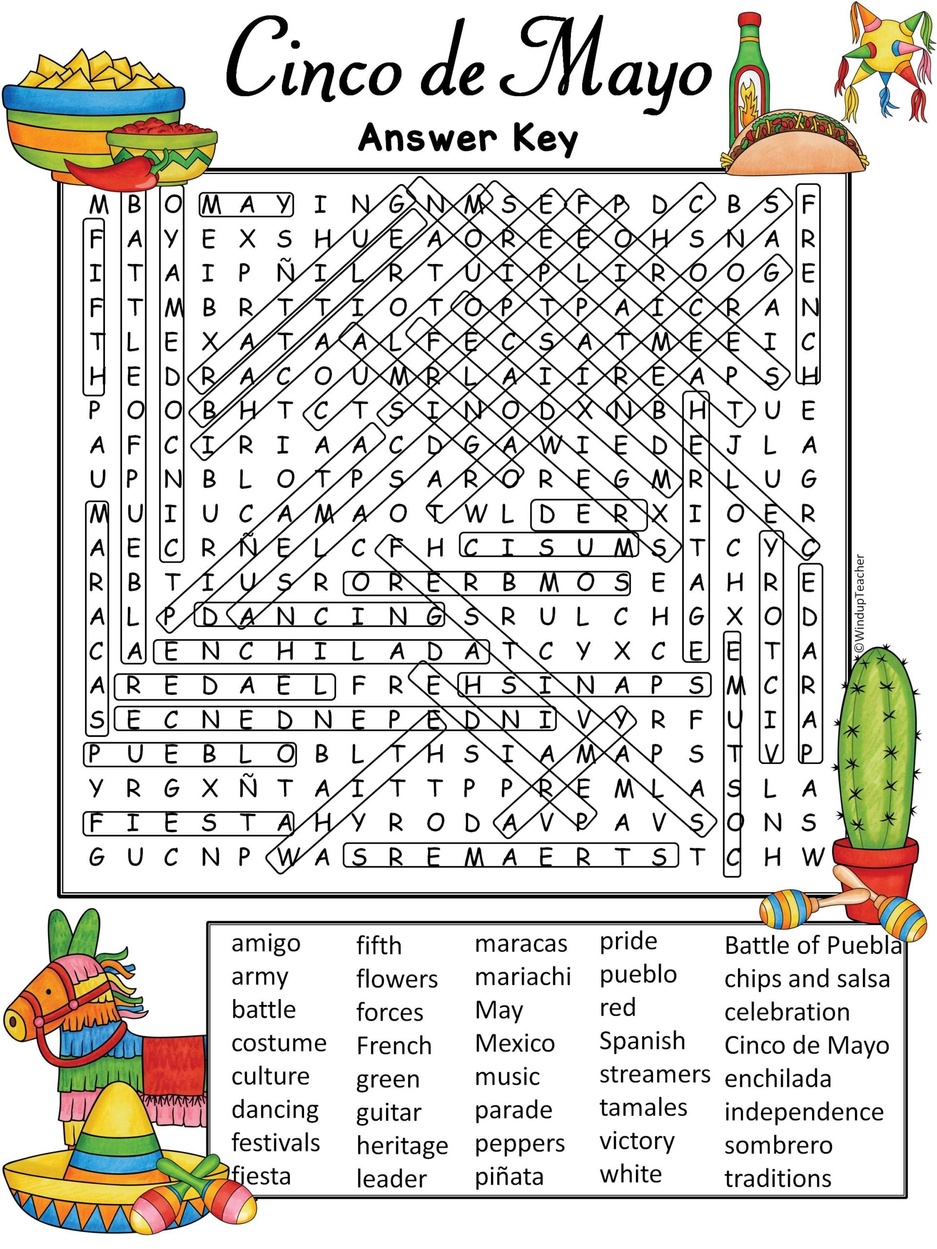 Cinco De Mayo Word Search Hard Grades 5 To Adult Made By Teachers