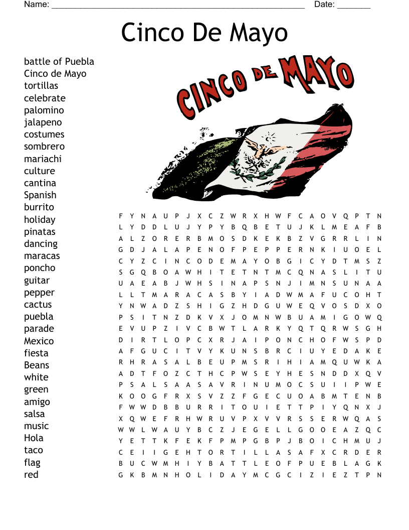 Cinco De Mayo Word Search WordMint
