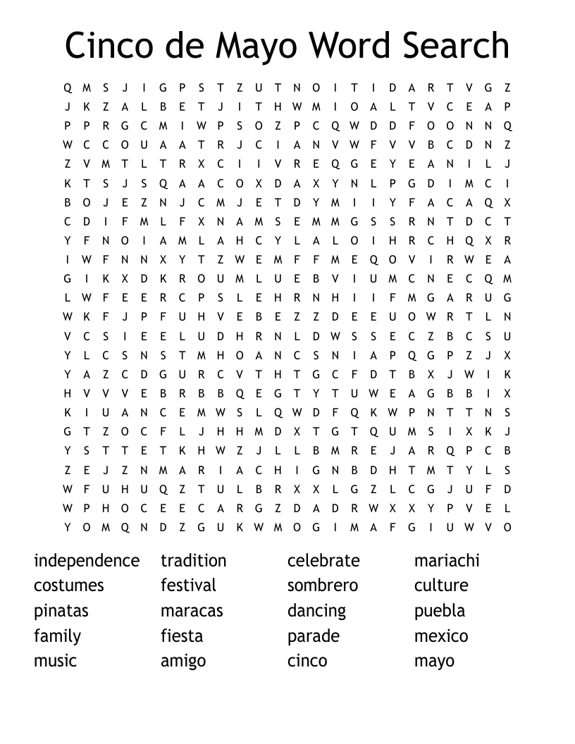 Cinco De Mayo Word Search WordMint