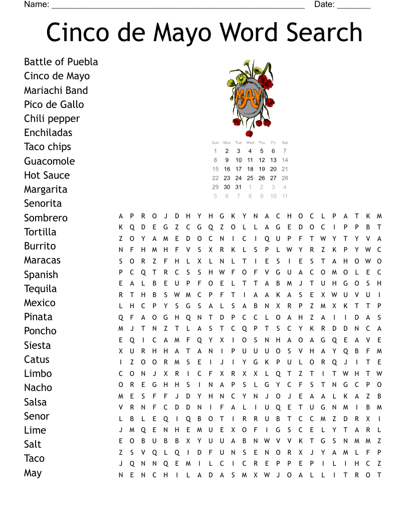 Cinco De Mayo Word Search WordMint