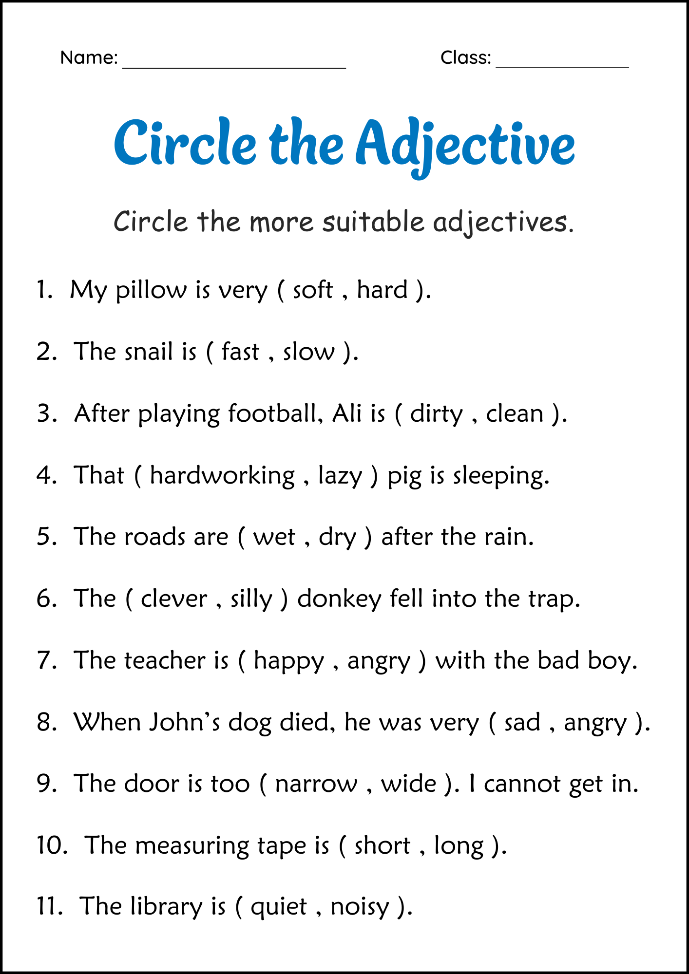 3rd grade english worksheets