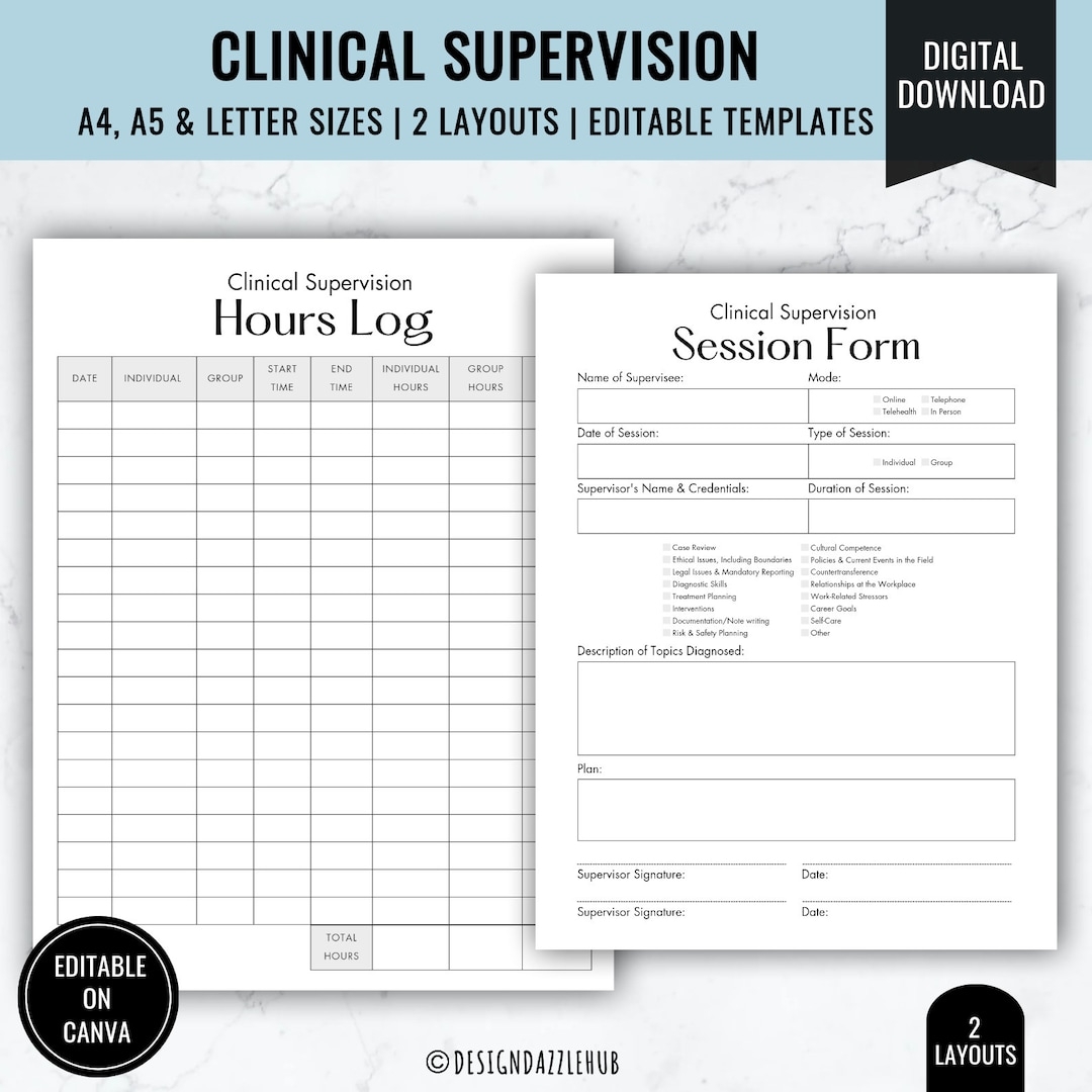 Clinical Supervision Form Hours Log Therapist Template PDF Etsy