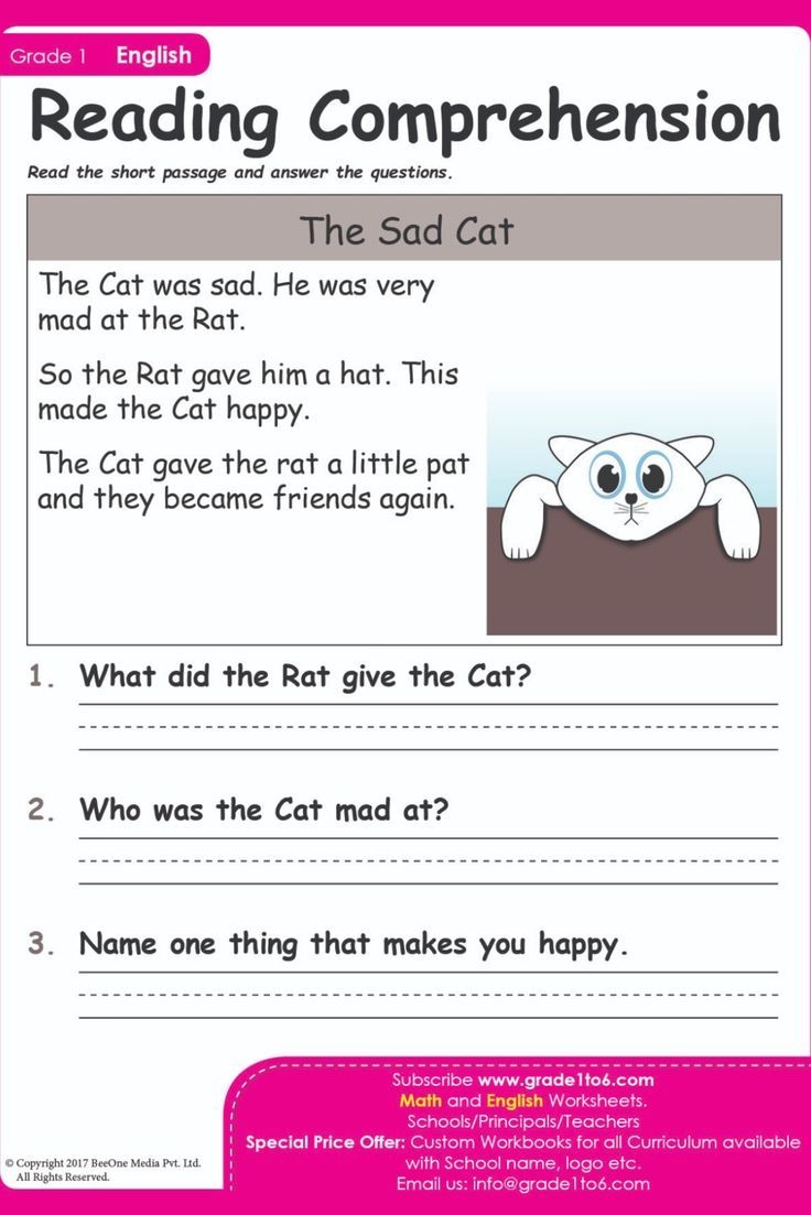 Comprehension For Class 1 Comprehension For Class 1