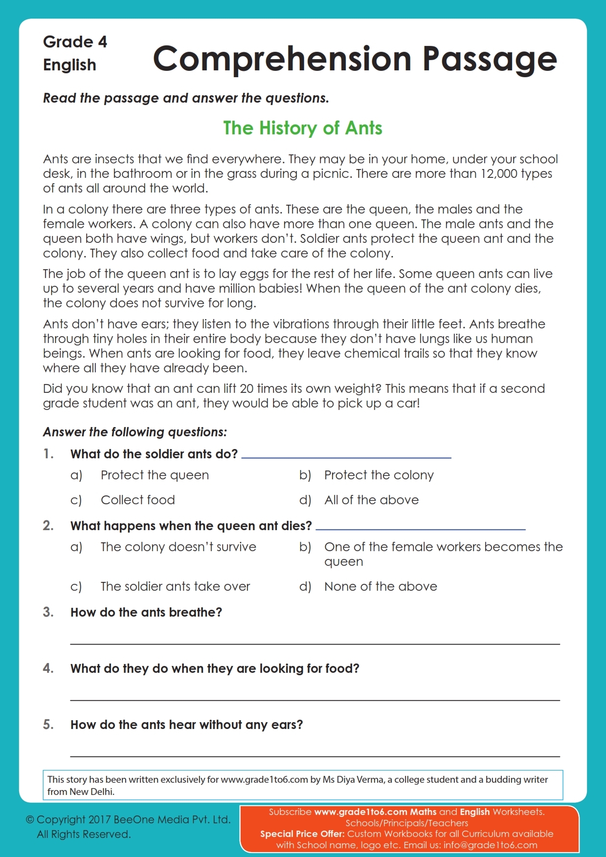 Comprehension Passage For Grade 4 Grade1to6 Comprehension Passage For Grade 4 Grade1to6