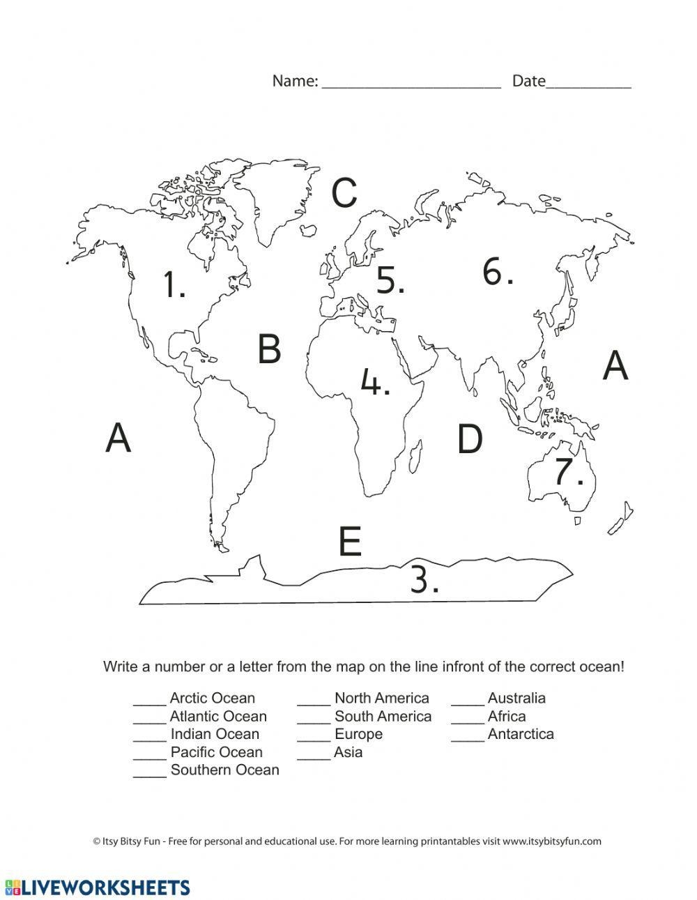 Continents And Oceans Review Worksheet Live Worksheets Worksheets Library