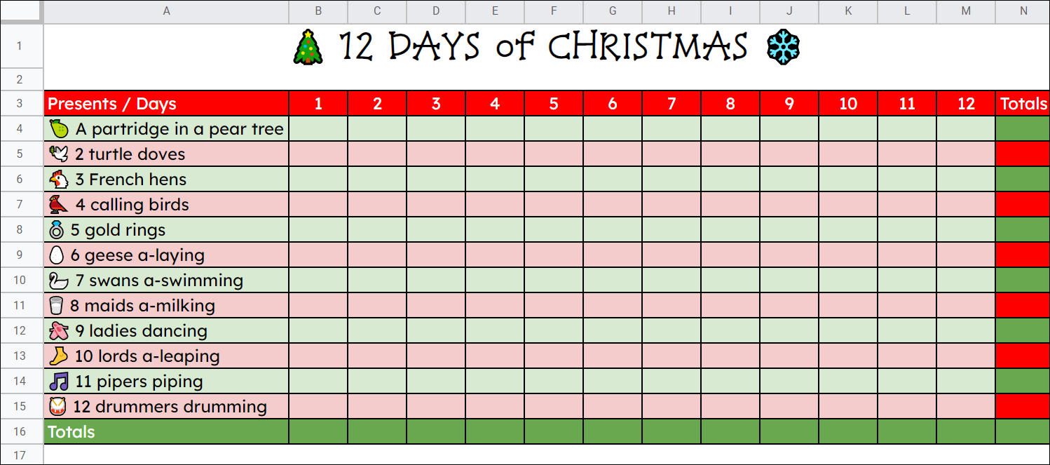 12 Days Of Christmas Fill In The Blank Template