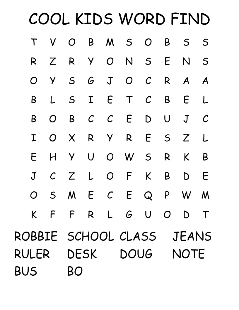 COOL KIDS WORD FIND Word Search WordMint