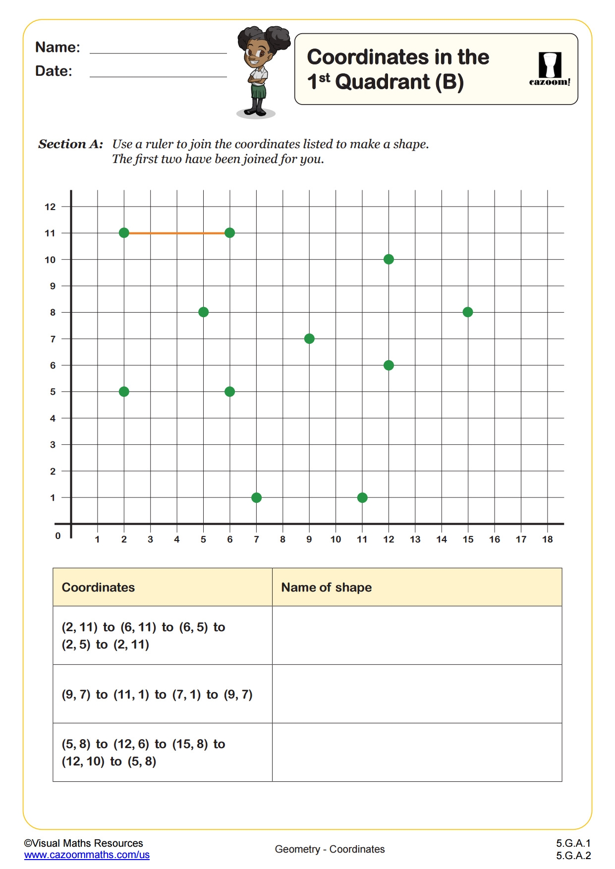 Coordinates In The First Quadrant B 5th Grade PDF Geometry Worksheets Cazoom Math Coordinates In The First Quadrant B 5th Grade PDF Geometry Worksheets Cazoom Math