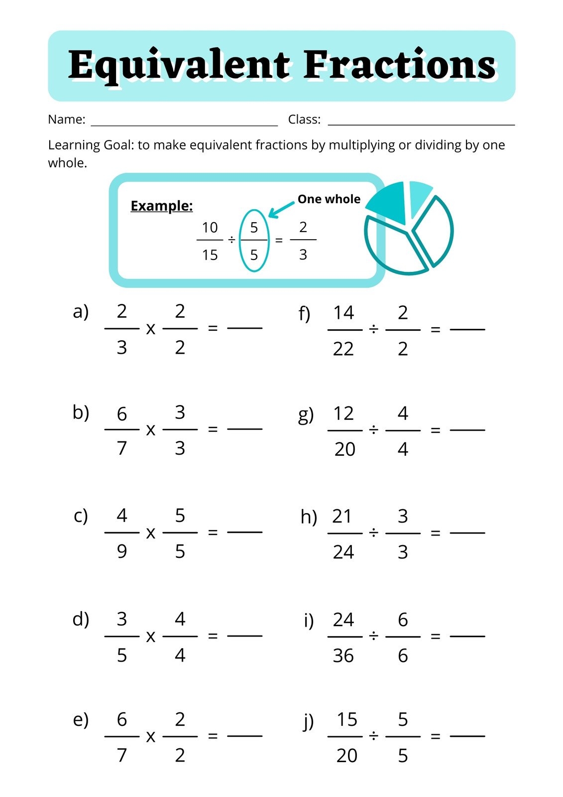worksheets for equivalent fractions