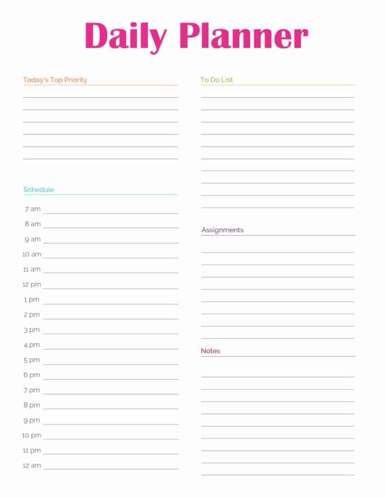 printable day planner