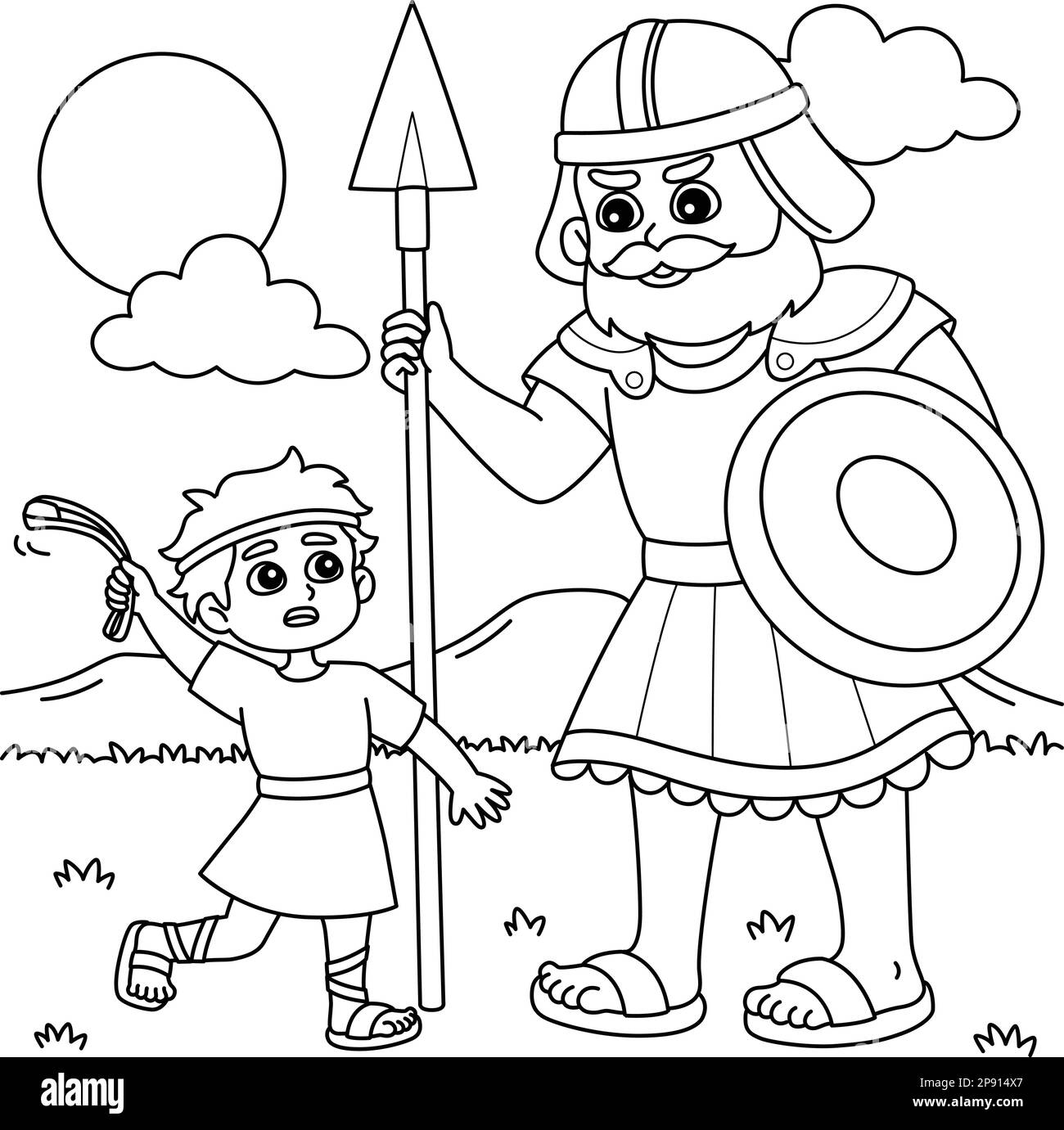 David And Goliath Coloring Page For Kids Stock Vector Image Art Alamy