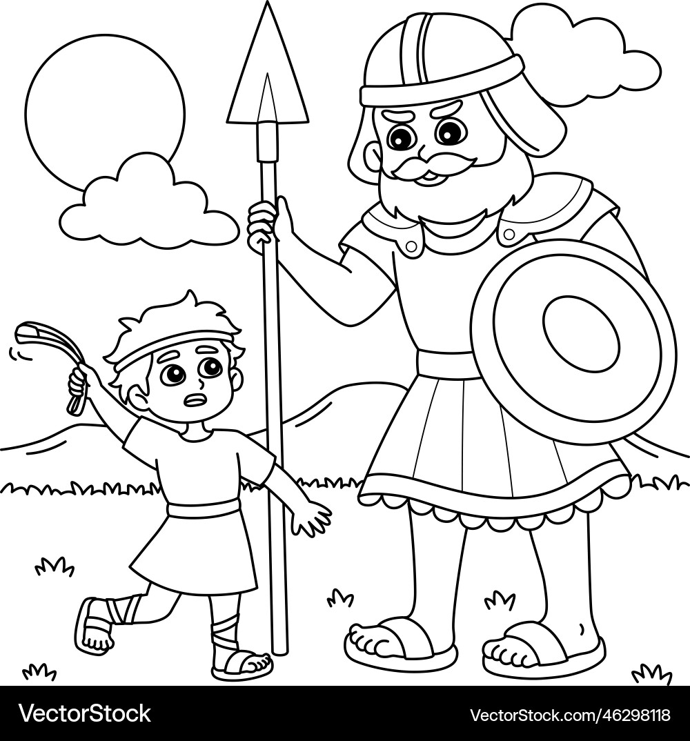 David And Goliath Coloring Page Royalty Free Vector Image