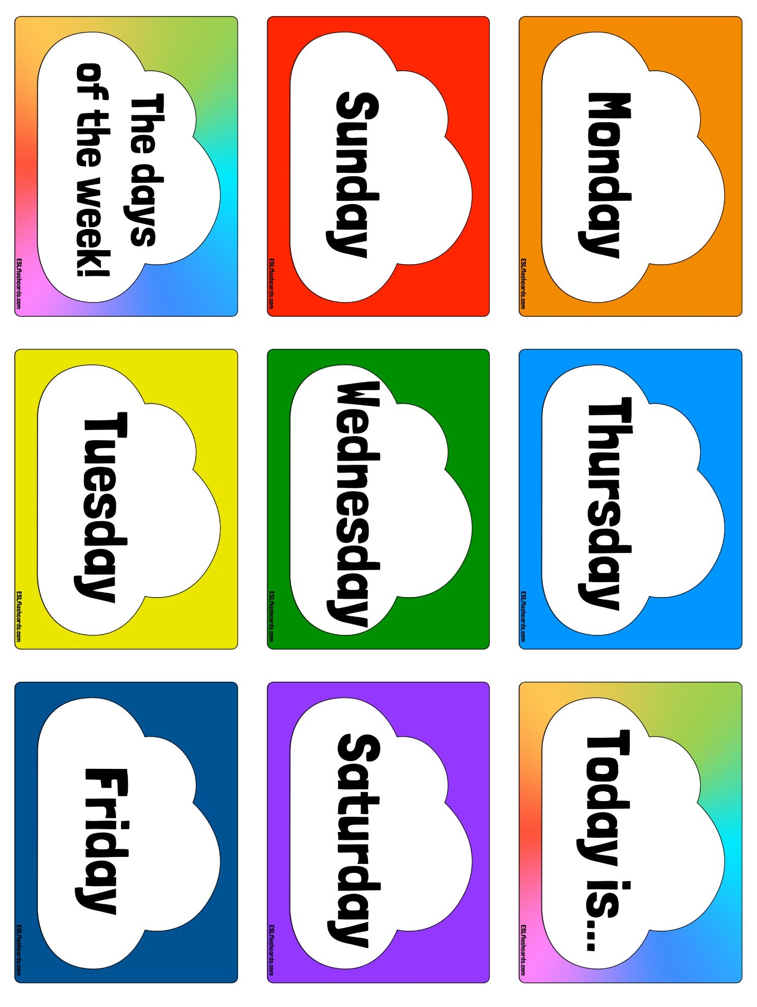 Days Of The Week ESL Flashcards