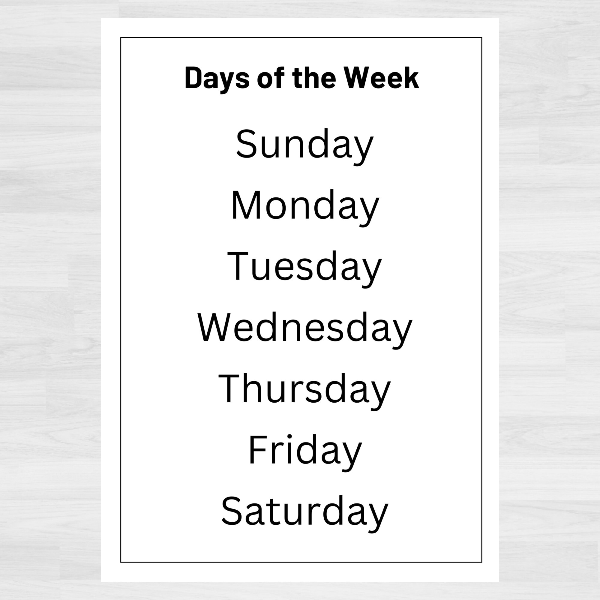 Printable Days Of The Week
