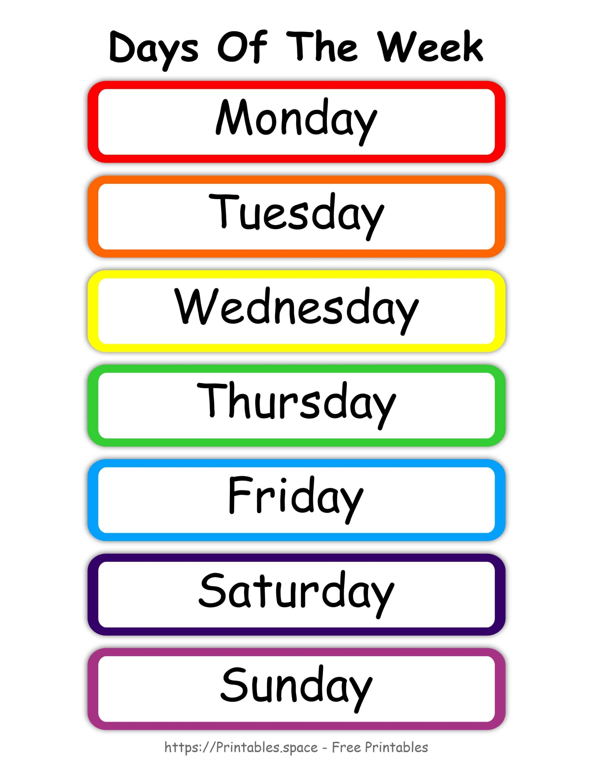 days of the week to print