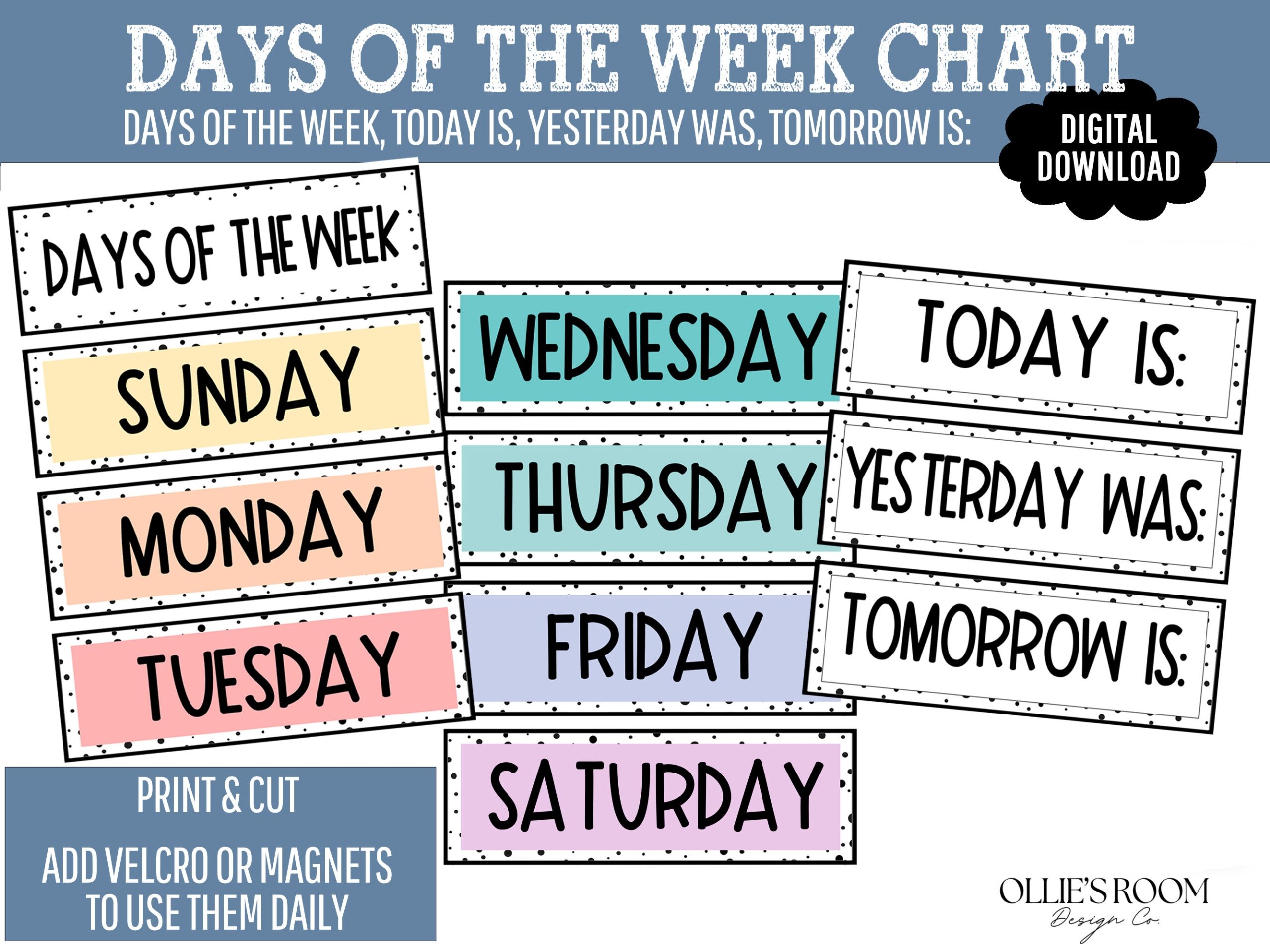 Days Of Week Chart Rainbow Daily Organisation Boho Days Of Week Digital Print Instant Download Rainbow Dot Classroom Etsy