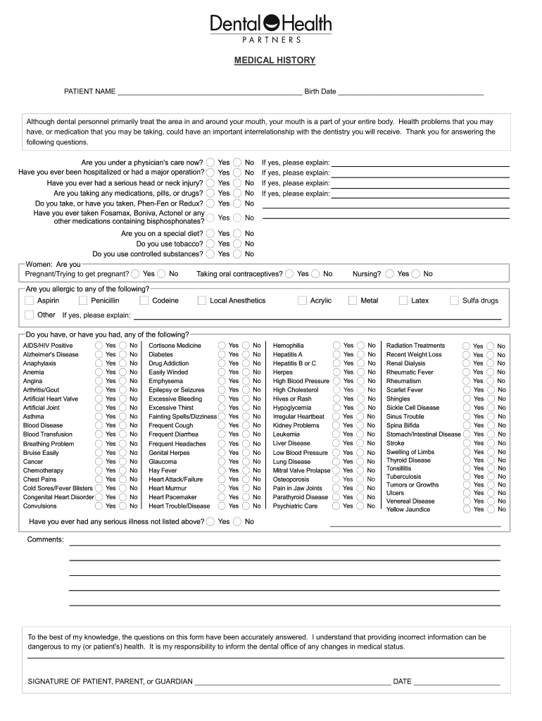 Dental Health Medical History Form Fill Online Printable Fillable Blank PdfFiller Dental Health Medical History Form Fill Online Printable Fillable Blank PdfFiller