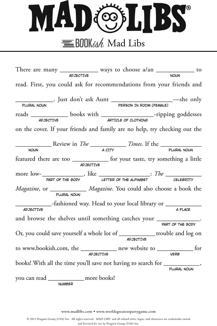 Printable Mad Libs