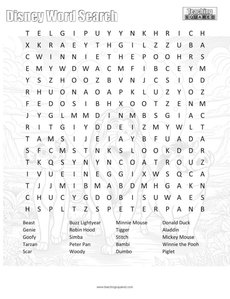 disney word search printable