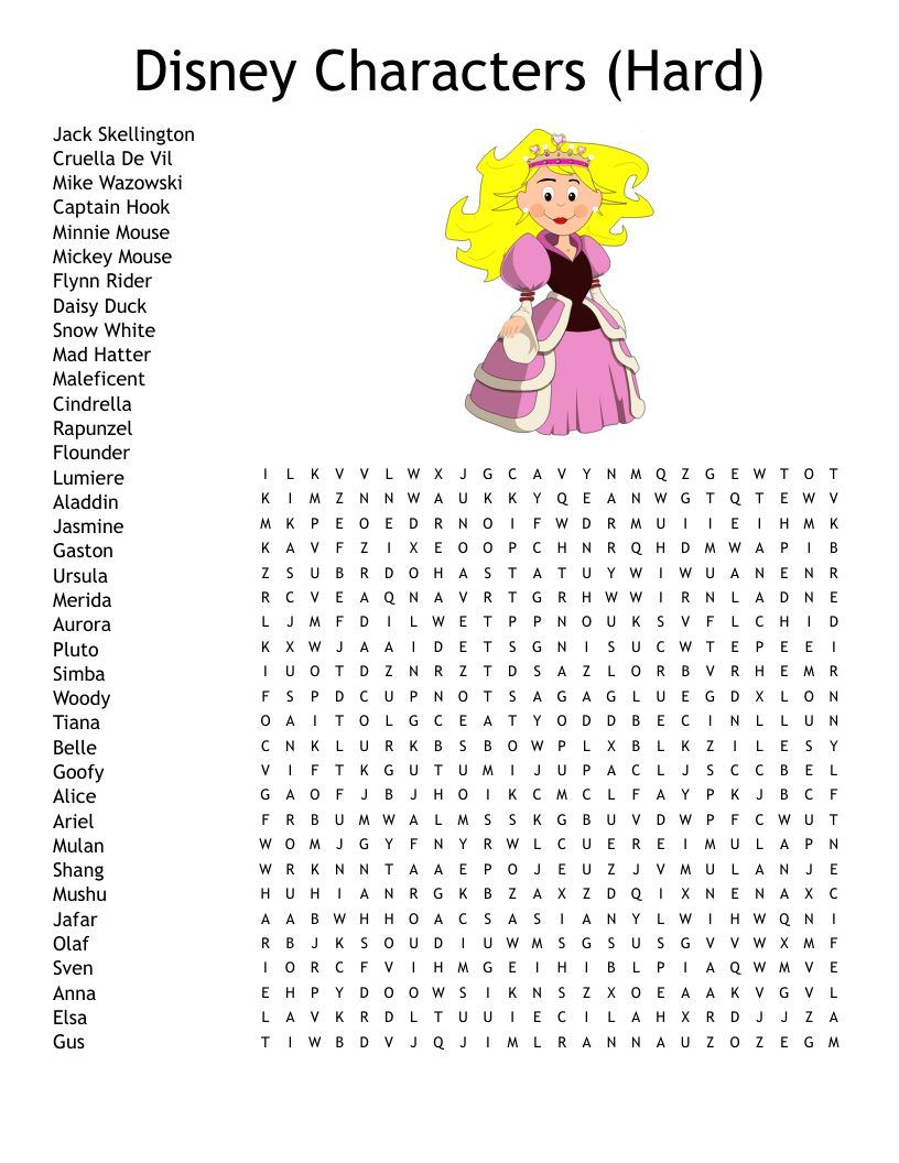 Disney Word Search Printable