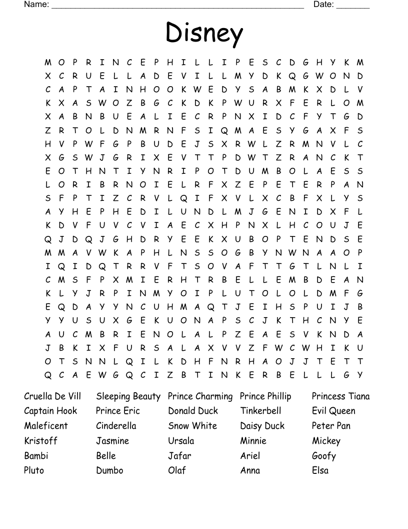 Disney Word Search Puzzles