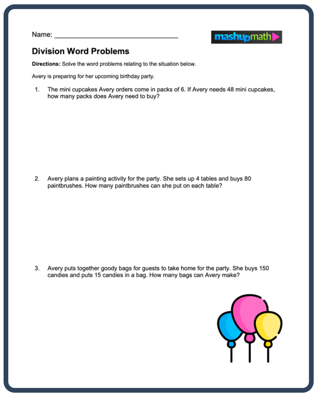 3rd Grade Division Word Problems