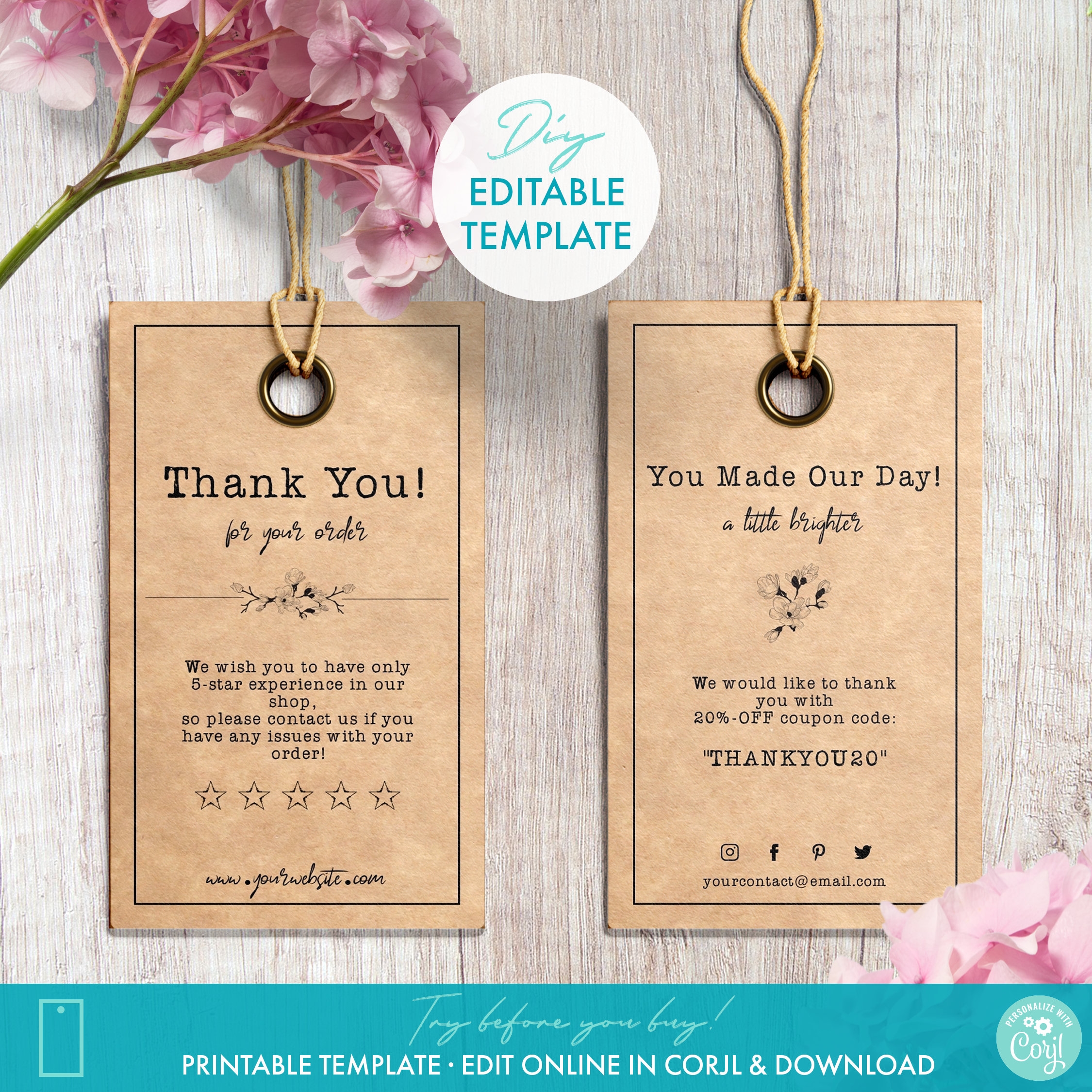 DIY Business Thank You Printable Hang Tag Template 2 X 3 5 Editable Thank You Label Printable Instant Download Etsy Shop Thank You Tag Etsy