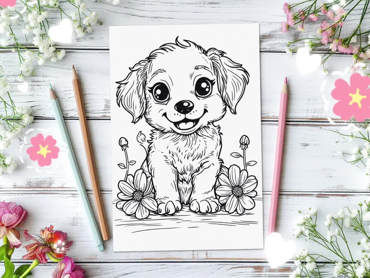 Dog Coloring Page Kids Coloring Sheet Of Pet Golden Retriever Dog Breed Cute Puppy Activity For Children Kids Coloring Page Gift For Girls Etsy