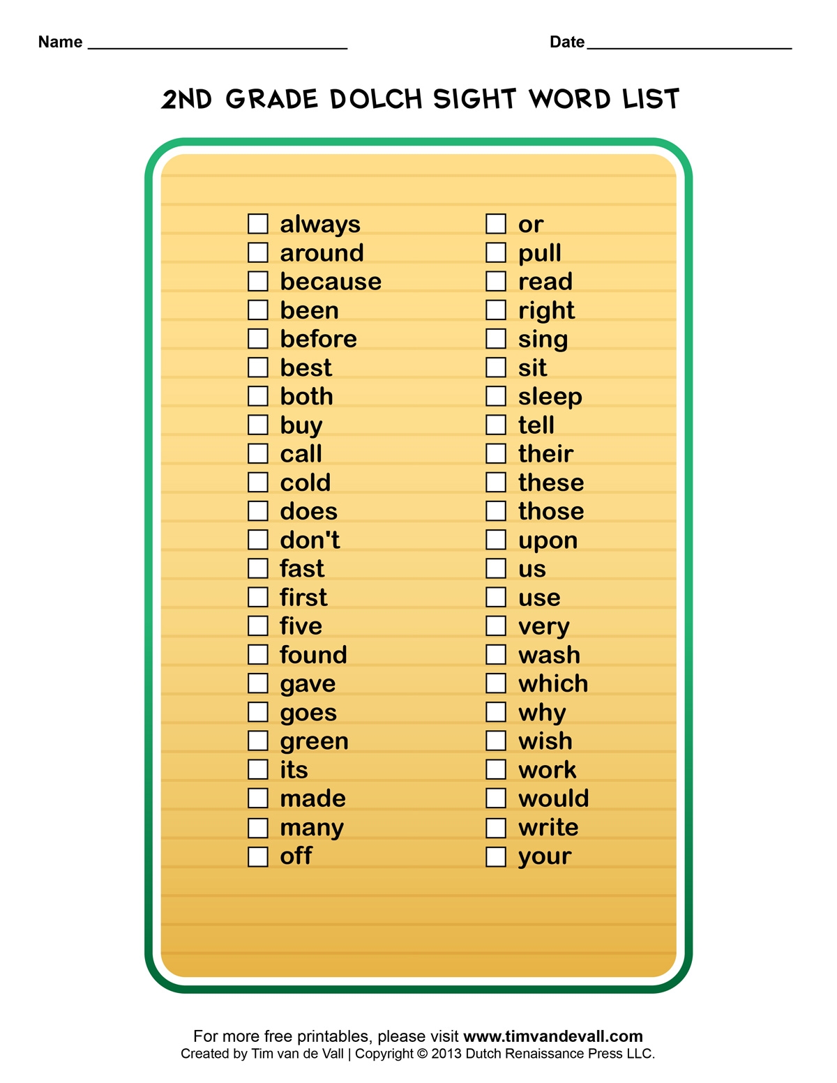 Dolch Sight Words Lists For Pre K Kindergarten 1st 2nd 3rd Grade