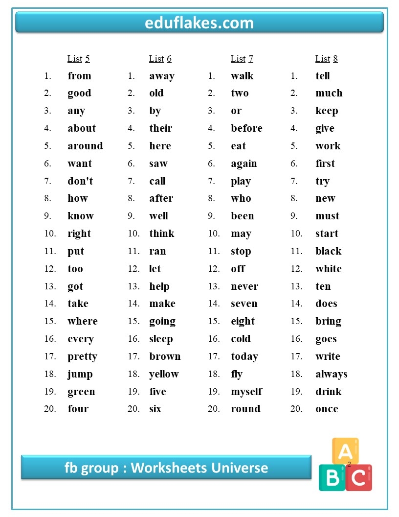 dolch sight word list printable