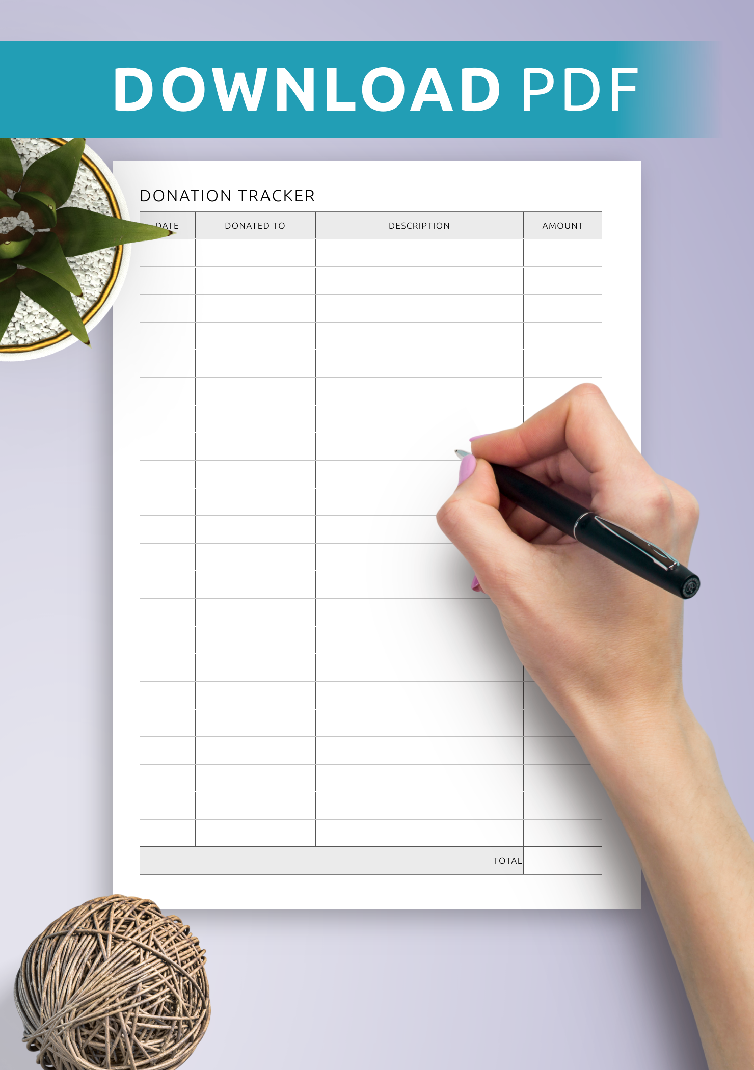 Donation Tracker PDF Download Printable Or Digital Template For ReMarkable Kindle Scribe Supernote