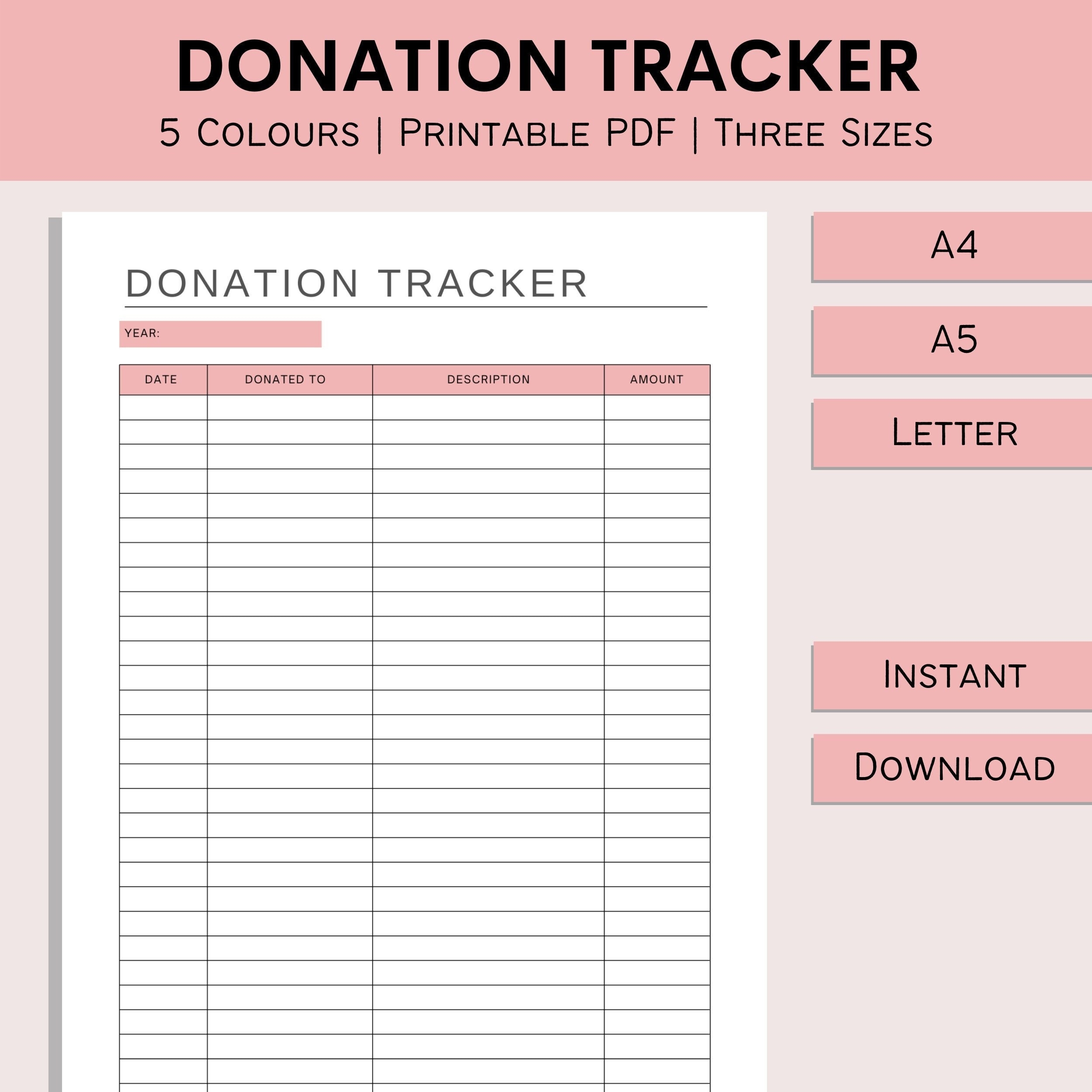 Donation Tracker Printable Tithe Log Charitable Donations Track Financial Planner Giving Log Fundraising PDF A4 A5 Letter Etsy